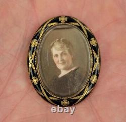 Antique Or 14k Victorian & Black Enamel Lady Portrait Brooch Pin Du Matin