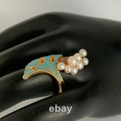 Antique Russe Faberge 14k Or, Émail Bleu Et Noir, 8 Perles, Bague Pour Dames