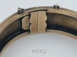 Antique Victorian 14k Or Jaune Orné Bracelet En Émail Noir