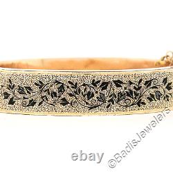 Antique Victorian 14k Or Noir Enamel Texturé Large Mourning Bangle Bracelet