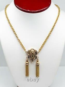 Antique Victorian 1880s Black Enamel 14k Yellow Gold 18 14k Tassle Necklace 28g