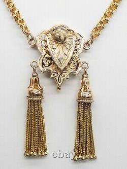 Antique Victorian 1880s Black Enamel 14k Yellow Gold 18 14k Tassle Necklace 28g