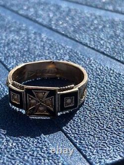 Antique Victorian 9ct Yellow Gold Black Enamel Pearl Mourning Band
