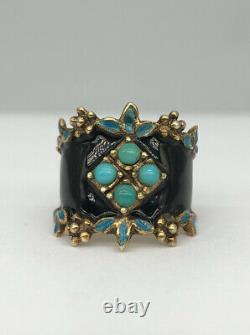 Antique Victorian Natural Persian Turquoise & Black Enamel 14k Yellow Gold Ring