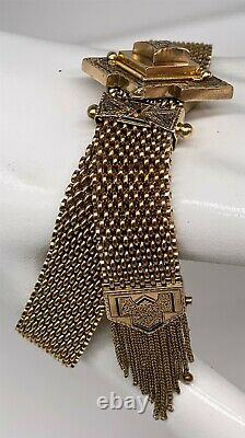 Antique Victorien 1870s $7000 Black Enamel 14k Yellow Gold Tassle Bracelet 32g