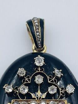Antique Victorien 18k Or Vieille Mine Coupé Diamant Enamel Grand Pendentif De Serrure 37g