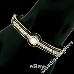 Antique Victorienne En Or 14k Diamant Pearl & Émail Noir Bracelet Hinged