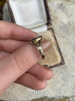 Antique Yellow Gold Pearl Cross Black Enamel Maurning Ring