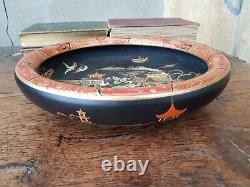 Antique-carlton Ware-rare Black Matt/gold/enamel Chineiserie Pattern Bowl-c1922