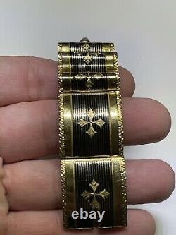 Art Nouveau (ca. 1895) Bracelet De Perles Rubis En Or Jaune 18k Avec Émail Noir-6 7/8