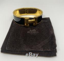 Auth Hermes CLIC Clac H Bracelet Manchette Bracelet En Émail Or Noir Avec Un Grand Sac De Boîte