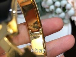 Auth Hermes CLIC Clac H Narrow Enamel Bracelet Noir Bangle Gold Hw Pm