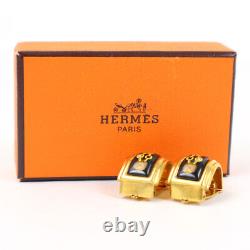 Auth Hermes Cloisonne Clip Sur Boucles D'oreilles Or/noir Métal/émail E55245a