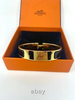 Authentique Hermes CLIC H Enamel Bracelet Gold Narrow Bangle Black Pm Brand Nouveau