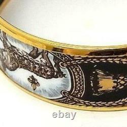 Authentique Hermes Enamel Bracelet Bracelet Cheval Équestre Or & Taille Noire 65
