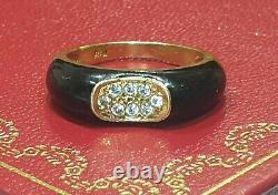 Beautiful 2ndhand 18ct Yellow Gold Black Enamel & Blanc Sapphires Ring Taille L