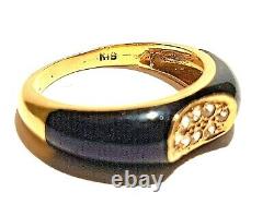Beautiful 2ndhand 18ct Yellow Gold Black Enamel & Blanc Sapphires Ring Taille L