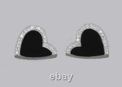 Boucles D’oreilles Roberto Coin Heart Diamond & Black Enamel 18ct Boucles D’oreilles En Or Blanc 2005