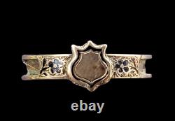 Bouclier Mourning Ring Victorian Era Antique Black Enamel 14k Gold Band No Hair