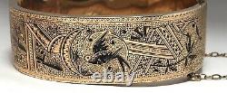 Bracelet Bangle Doré De 1800 D'antique Taille D'epargne Black Enamel Hinged