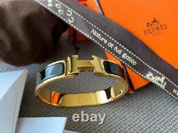 Bracelet Classique Hermès H CLIC Clac Ghw Gold Black Émail Pm Narrow Bangle