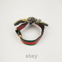 Bracelet Gucci En Cristal Noir/or Avec Tête De Tigre Et Bande Élastique Grg 515833