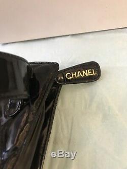 Chanel CC Matelassée Taille Pouch Bum Sac En Cuir Verni Noir Émail D'or