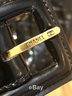 Chanel CC Matelassée Taille Pouch Bum Sac En Cuir Verni Noir Émail D'or