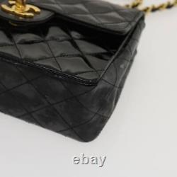 Chanel Mini Matelas Chain Flap Sac Épaule Enamel Black Gold CC Auth Ar6839a