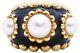 Chanel Paris Or 18 Carats Bague Noire Émail Avec 3 Perles Véritables Exceptionnel Rare