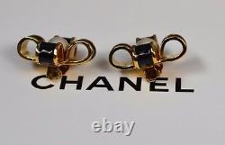 Chanel Vintage Clip_ons Perle Noire Et Or Émail Jumbo Signé Brillant