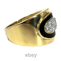 Chic Italien 18k Or Jaune, Diamant Et Black Enamel, Unisexe Cigar Band Ring