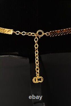 Christian Dior Collier Vintage Collier Strass Gold Black Émail Signé Bin3a