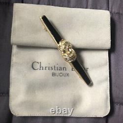 Christian Dior Signã© Vintage En Ã©mail Noir Avec Ã©mail En Cristal Knot Bar Broche Menthe