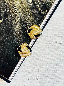 Christian Dior Vintage Années 1980 Cube Crystals Black Enamel Clip Sur Boucles D'oreilles, Or