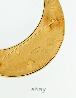 Christian Dior Vintage Black Enamel Gold Strass Crescent Brooch Pin