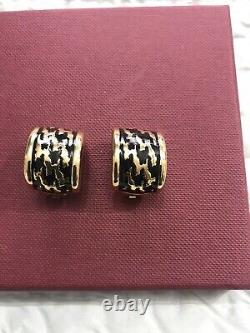 Christian Dior Vintage Noir Émail Tone Gold Clip Sur Boucles D'oreilles