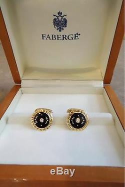 Émail Diamant Faberge De Jaune D'or Noir Boutons De Manchette Fine Jewellery F2324 Nouveau
