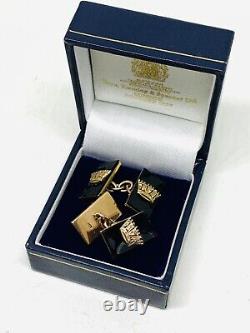 Ensemble De 9ct Gold & Enamelled Royal Navy Cuff Liens Par Gieves Ltd (vers 1920-40's)