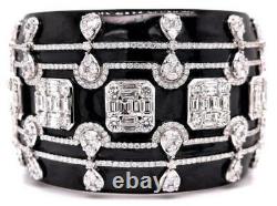 Extra Grand 10.50ct Diamond & Black Enamel 18kt Blanc Bracelet De Manchette En Or