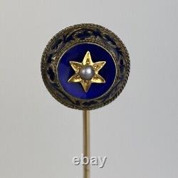 Fine Antique 19th Century 15ct Gold Tested Blue Enamel & Seed Pearl Stick Pin