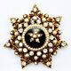 Florenza 7 Point Star Pin Brooch 2 Strass Pearls Black Enamel Gold Vintage