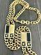 Givenchy Designer Logo Collier Black Enamel Cuban Chain Link Gold Tone Vtg