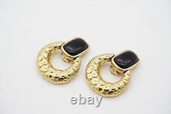 Givenchy Vintage Large Black Enamel Circle Knocker Chunky Drop Clip, Boucles D'oreilles