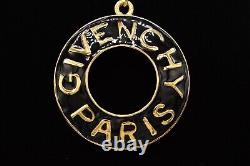 Givenchy Vintage Logo Pendentif Collier Long Gold Black Enamel Runway Signé Binn