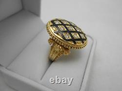 Grand Antique Estate 14k Solid Yellow Gold Black Enamel & Diamond Ring Taille 6.5