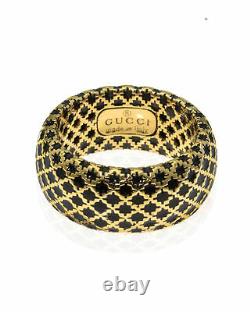 Gucci Diamantissima 18k Or Jaune Et Noir Bague Émail Sz 8 Ybc284722002017