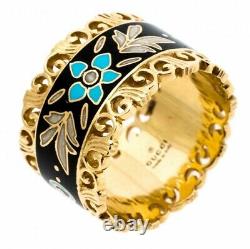 Gucci Icon Blooms Band Ring 18ct Or Avec Black Enamel Rrp £1840