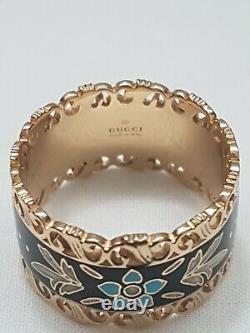 Gucci Icon Blooms Band Ring 18ct Or Avec Black Enamel Rrp £1840