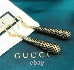 Gucci Italien Made 18k Yellow Gold Diamantissima Black Enamel Drop Boucles D’oreilles